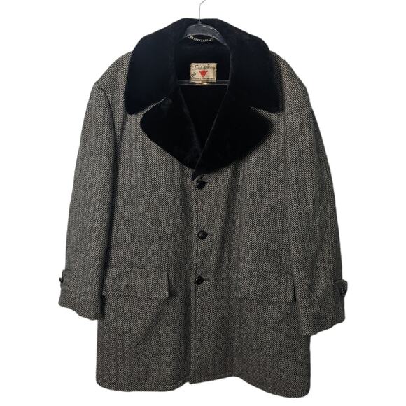 Vintage 60's Field & Stream Donegal Herringbone Tweed Wool  Faux Fur Collar 46 - Picture 1 of 9